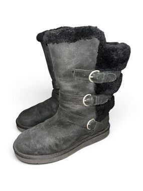 UGG Women's Becket Black Leather Sheepskin Boots- Size 6